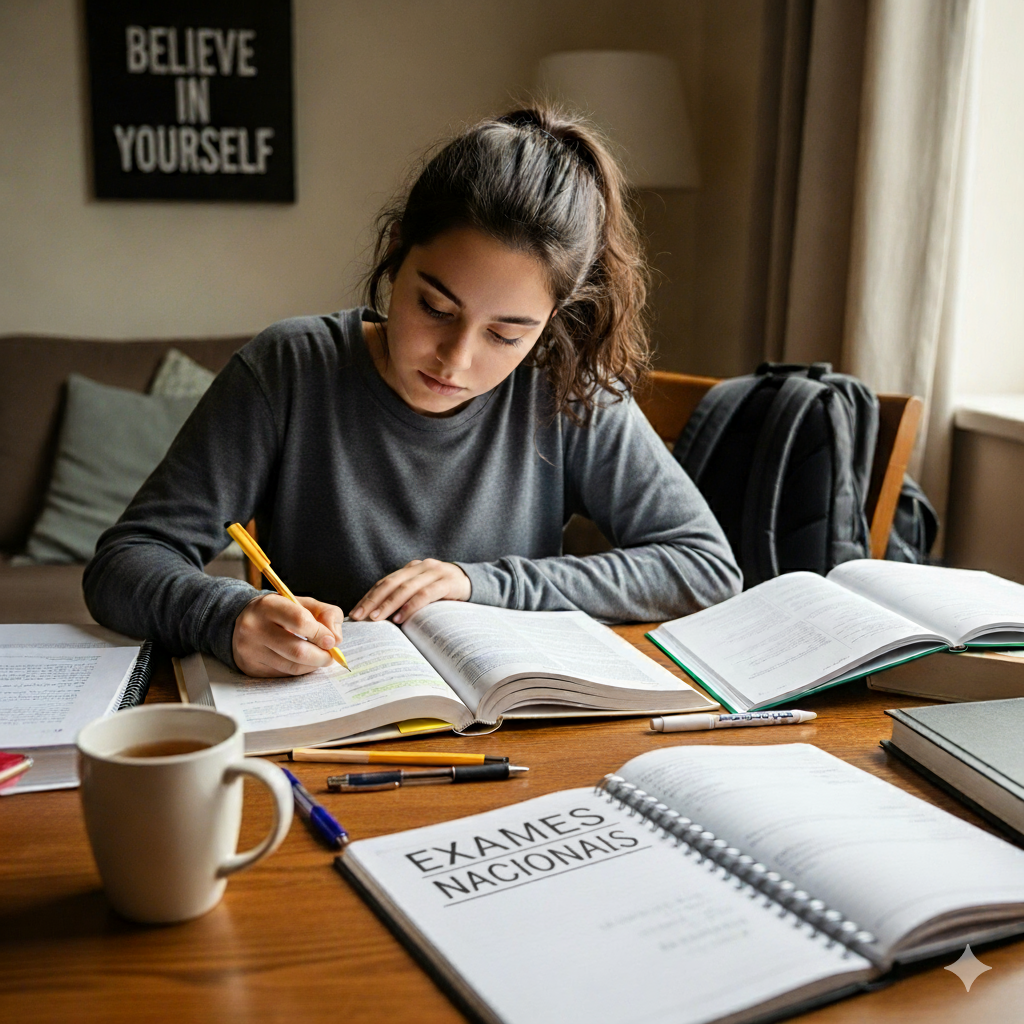 Rapariga a estudar para os exames